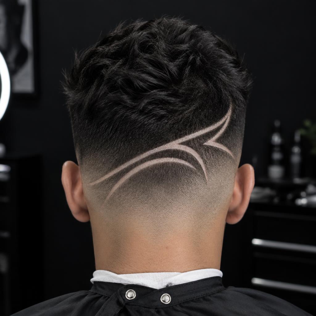 Shaved hair design in fade